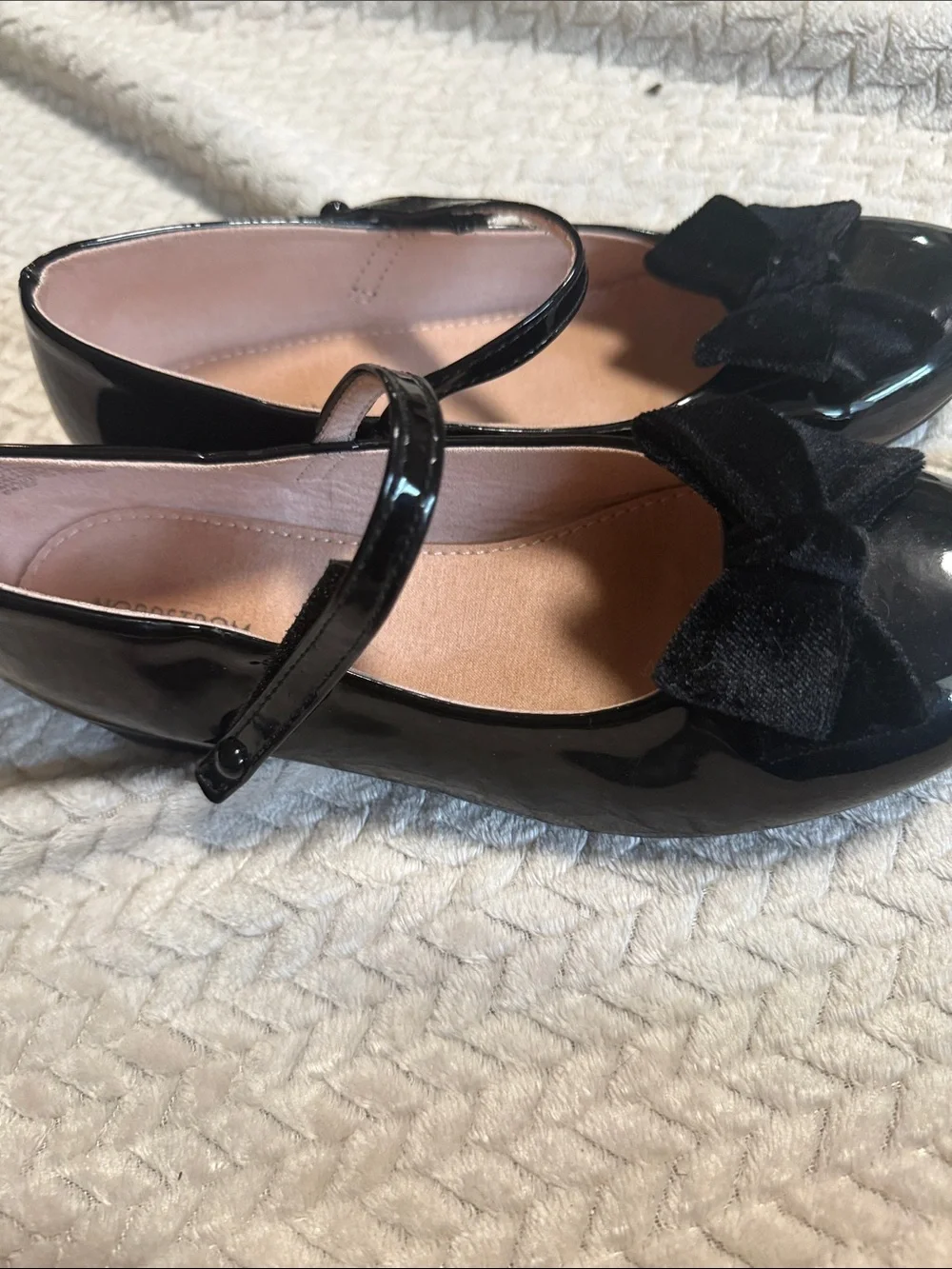 Nordstrom Kids Black Patent Mary Janes with Velvet Bow Strap